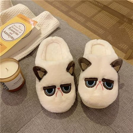 

QWZNDZGR Angry Kitty Cat Slippers Women s Indoor Fluff Mules Flip Flops Girls Christmas Gift Funny Cosplay Shoes Woman Loafer Slippers