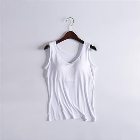 Nokdvo Bra Tank Tops for Women Shelf Bra Camisoles Adjustable Spaghetti Strap Tank Tops Workout Plus Size Padded Undershirts White M