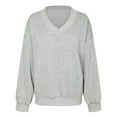 thumbnail image 4 of vigerkar Womens V Neck Oversized Sweatshirts Casual Drop Shoulder Long Sleeve Pullover Tops (Grey, XL), 4 of 8