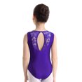 thumbnail image 4 of YONGHS Kids Girls Floral Lace Splice Gym Ballet Dance Leotard Sleeveless Tank Top Bodysuit Purple 3-4, 4 of 7