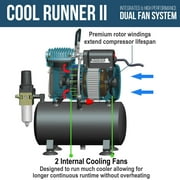 Master Airbrush Cool Runner II Dual Fan Air Storage Tank Compressor System Kit with Master Elite Plus Elite Level Performance Airbrush Set, Case, Dual-Action, 0.3mm Tip, 2 Cups, Hose Holder
