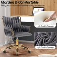 thumbnail image 6 of YEXJ Modern Velvet Home Office Desk Chair with Hand Woven Backrest, Upholstered Adjustable Makeup Vanity Chair with Armrest and Golden Metal Base with Wheels for Living Room Bedroom Study(Gray), 6 of 10