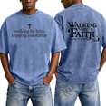 thumbnail image 2 of Mens Christian Graphic T Shirts - 'Walking By Faith Tripping Constantly' Vintage Acid Wash Tshirt Oversized Faith Quote Religious Casual Tops for Streetwear Summer Vacation, 2 of 8