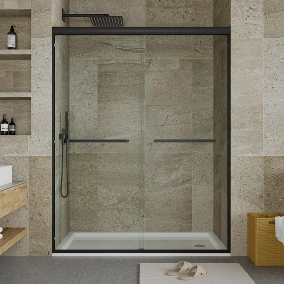 Danolapsi Shower Door,56-60" W x 72" H 5/16" (8mm) Semi Frame Double Sliding Shower Door,Thick Sgcc Tempered Glass with Explosion-Proof Film,Easy to Clean,Easy Installation