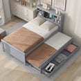 thumbnail image 4 of Twin Size Platform Bed with Storage Headboard, USB, Twin Size Trundle and 3 Drawers, Gray, 4 of 9