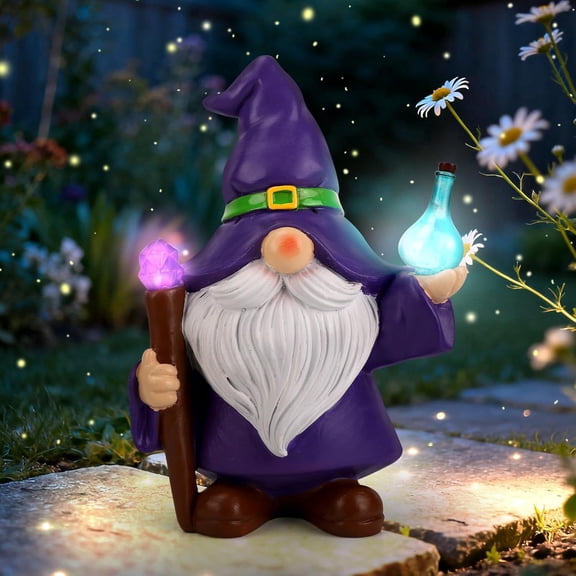 Solar Gnome Statue Lights, Waterproof Outdoor Garden Gnome with Magic Wand & Potion, Patio Yard Decor, Housewarming Birthday Gift