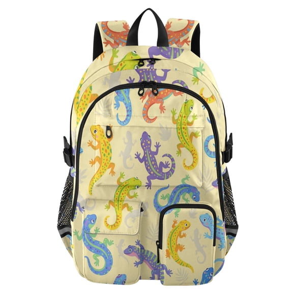 DIXRUYEE Cute Lizard Pattern Backpack for School 14”Laptop Compatible with Reflective Safety Strips