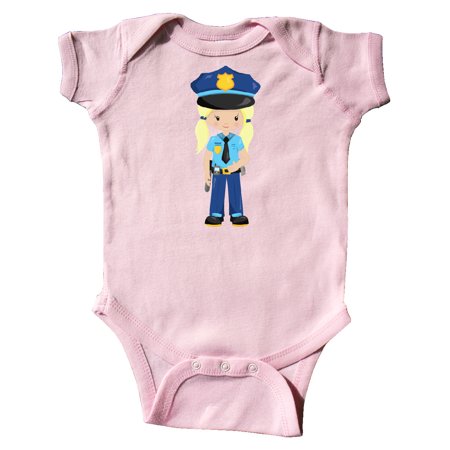 

Inktastic Cute Girl Police Girl Blonde Hair Police Uniform Gift Baby Girl Bodysuit
