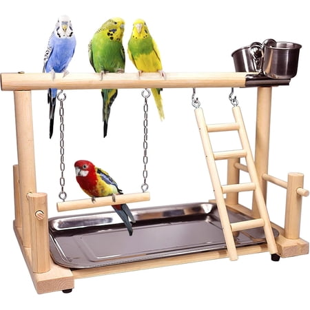 kathson Bird Playground,Parrot Play Stand,Parakeet Play Gym with Feeding Cups,Cockatiel Perchs Playstand with Exercise Toys for Budgie Conures Cockatoos Lovebirds Playpen
