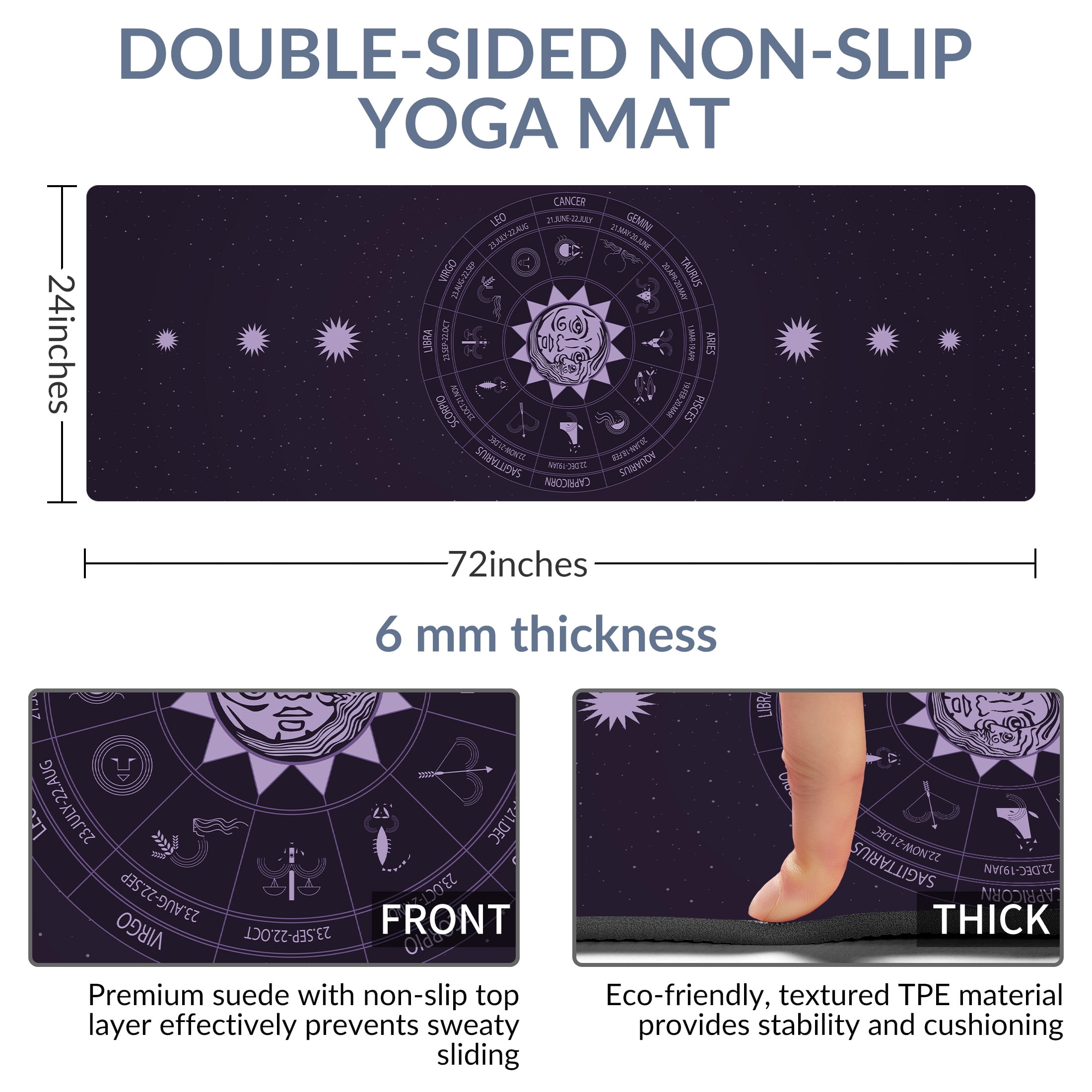 Zeronic Yoga Mat Premium 6mm Printting Thick Non Slip Exercise & Fitness Mat for All Types of Yoga, Pilates & Floor Workouts (72" x 24" x 6mm Thick)