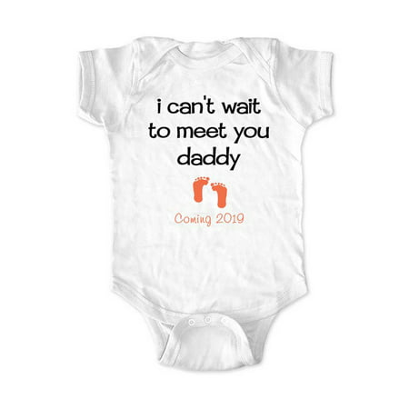 I can't wait to meet you daddy Coming 2019 - Surprise husband baby birth pregnancy announcement - wallsparks cute & funny Brand  - White Newborn Size (0-3 Mos)