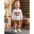 thumbnail image 3 of Loicainy Baby Toddler Boy Football Outfits 3 6 12 18 24 Months 2T 3T Letter Embroidered Long Sleeve Sweatshirt and Jogger Pants 2 Piece Clohtes Set for Winter Fall, 3 of 9