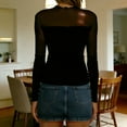 thumbnail image 5 of Women's Stretch Mesh Knit Long Sleeve Top Shirts Blouses Crewneck Slim Fit Base Layer Solid Color Casual Workout Travel Fashion Essential | CSEONE,Black L, 5 of 9