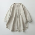 thumbnail image 2 of ShomPort Plain Blouses for Women Summer 3/4 Sleeve Round Neck Cotton Linen Button Down Shirts, 2 of 2