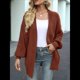 thumbnail image 4 of Chaqueta de Punto Extragrande de Larga con Abertura Frontal y Bolsillos para Mujer, Estilo 2025 Marrón L, 4 of 7