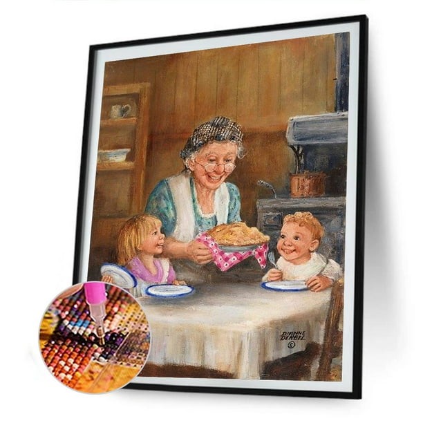 Cuadros Decorativos Pintura de diamantes 5D abuela y nietos DIY cuadro de mosaico de taladro redondo completo DQrwqpou Nuevos Originales