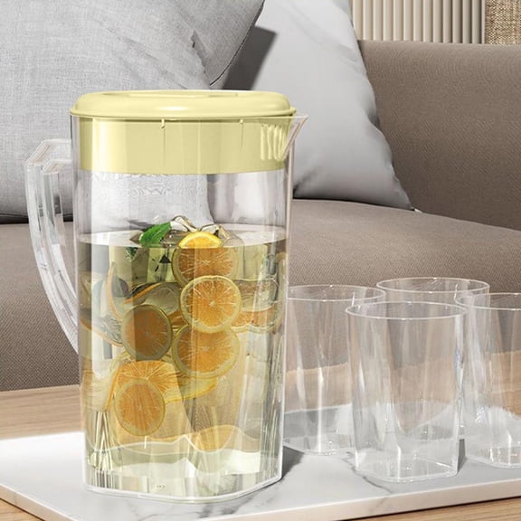2200ml Cold Water Pitcher Multiuse Portable Water Kettle Lemonade Kettle Juice Jug，Fruit Infuser Pitcher with, Plastic Pitcher with Flip Top Lid (Beige)
