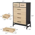 thumbnail image 2 of Black & Oak 6 Drawer High Dresser - Freestanding High Drawer Dresser with Storage, Wooden Storage Cabinet, 2 of 9