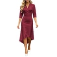 thumbnail image 2 of Karymi Midi Wrap Dress, Surplice V Neck 3/4 Sleeve High Waist Irregular High Low Hem Satin Formal Party Dress Plus Size Dresses, 2 of 7