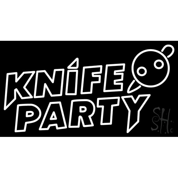 Knife Party LED Neon Sign 13 x 24 - inches, Black Square Cut Acrylic Backing, with Dimmer - Bright and Premium built indoor LED Neon Sign for Event, Party.