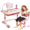 thumbnail image 3 of Thehsnt Kids Study Desk Chair Set, Height Adjustable Toddlers Writing Table with Tiltable Reading Stand LED Table Light, Blue & Pink, 3 of 12