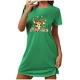 thumbnail image 2 of Sakmal Christmas Womens Nightgown Cloud-Like Loose Breathable Green Sleepwear Short Crew Neck Reindeer Print Short Sleeve Nightgowns S-2XL, 2 of 5