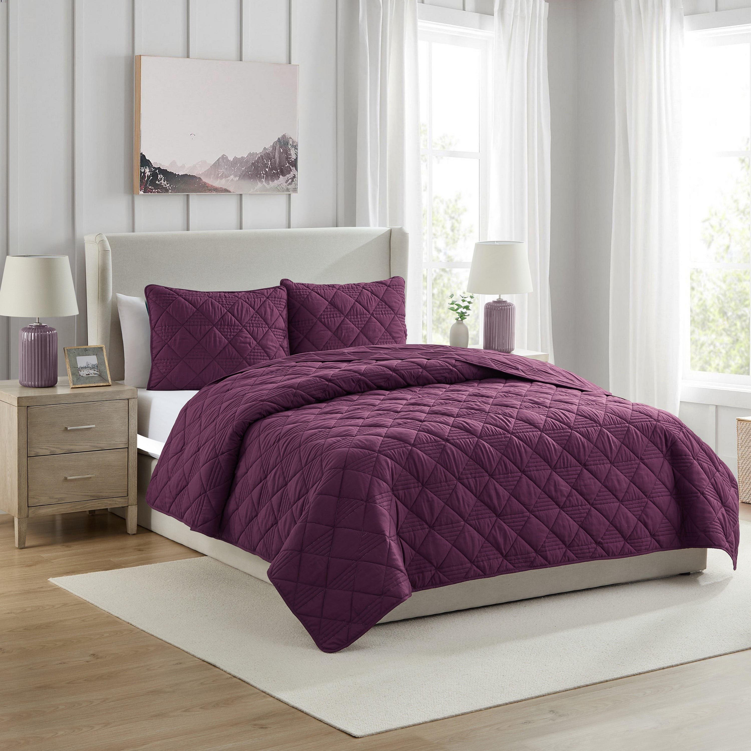 VCNY Home Lucy 3-Piece Burgundy Diamond Pinsonic Quilt Set, Full/Queen, Adult, Unisex