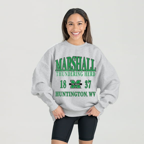 Women's Gameday Couture Ash Marshall Thundering Herd Premium Fleece Pullover Sweatshirt
