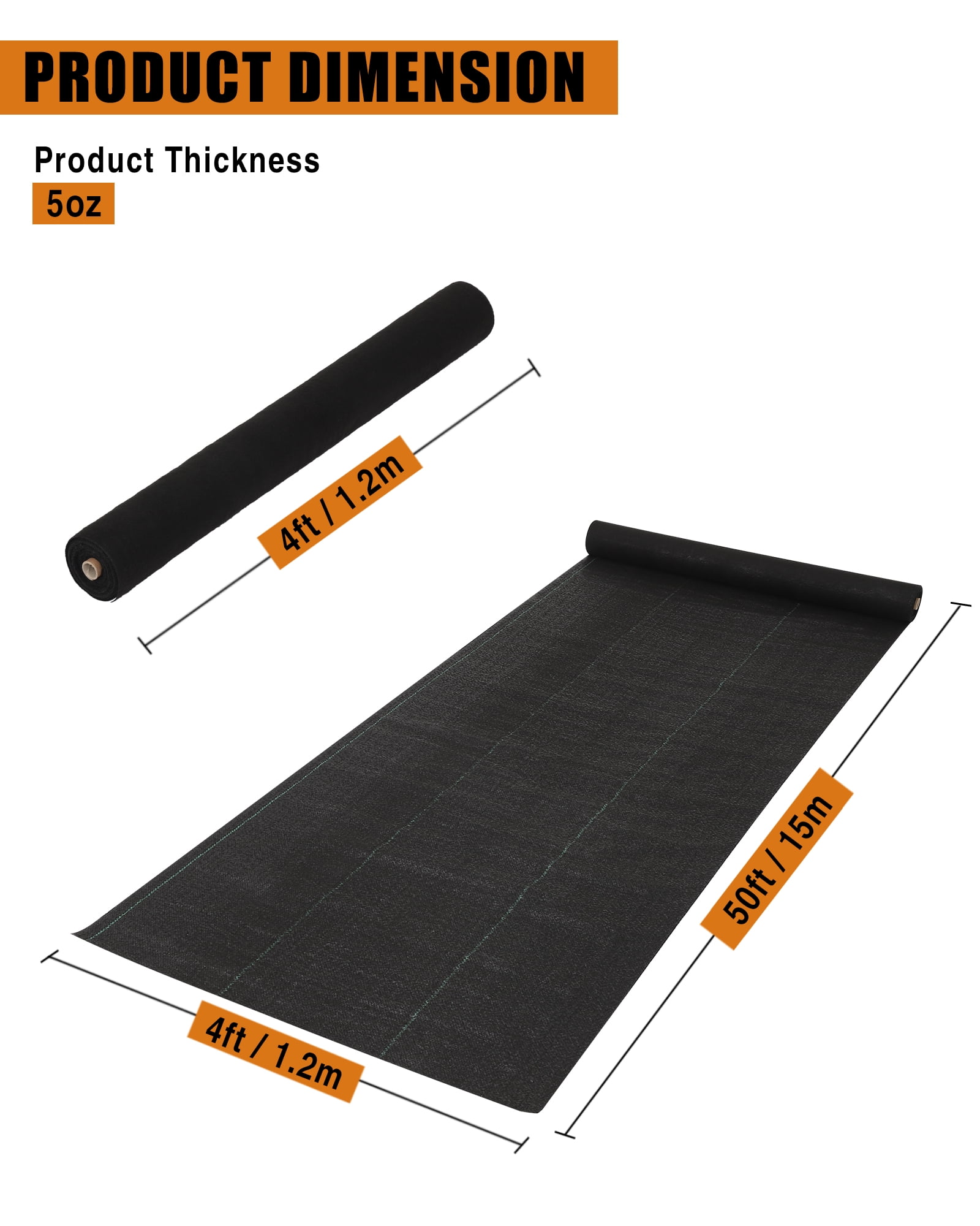Weed Barrier Landscape Fabric, Durable Heavy Duty Weed Block Gardening Mat, for Soil Stabilization and Weed Barrier