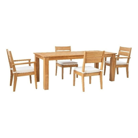 Linon Barlow 5Pc Set Teak Outdoor Table with 4 Chairs & Cushions in Natural