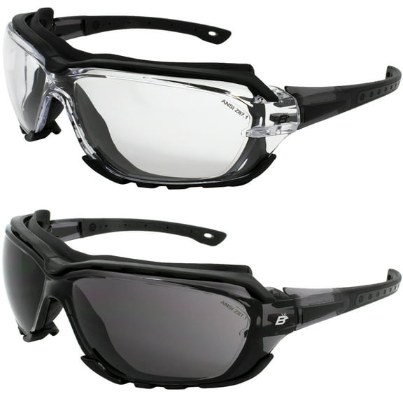 Birdz Eyewear Gasket Safety Padded Motorcycle Sport Sunglasses 2 Pairs Black Grey Frame with Smoke & Clear Lenses (Black-Clear/Smoke)