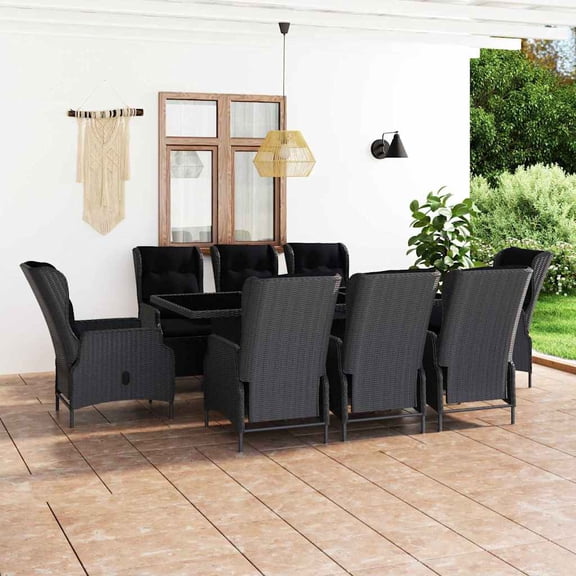 vidaXL 9 Piece Patio Dining Set with Cushions Poly Rattan Dark Gray