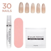 Salon Perfect Artificial Fake Press On Nails, 121 Magnetic Silver, Medium Almond, File, Glue, and Prep Pad Included, 30 Nails