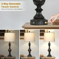 thumbnail image 3 of 28" Farmhouse Table Lamps Set of 2, Retro Lamps for Living Room with USB C+A Ports & AC Outlet, 3 Way Touch Control Resin Bedside Lamp, Rustic Bedroom Lamp for Nightstand Side End Table Desk, Black, 3 of 15