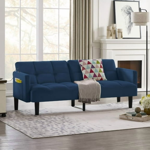BSHTI Velvet Futon Sofa Couch,Convertible Folding Sofa Couch Bed Tufted Sofa Couch for Livingroom