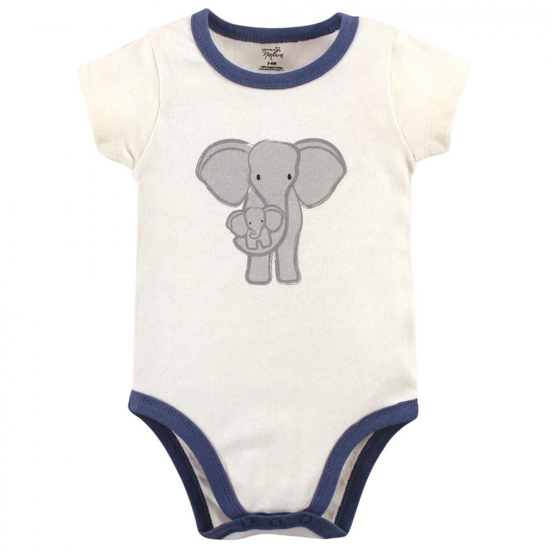 Touched by Nature Baby and Toddler Unisex Organic Cotton Hoodie, Bodysuit or Tee Top, and Pant, Print Elephant, 18-24 Months