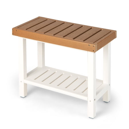 2-Tier HDPE Shower Chair with Storage Shelf and Anti-slip Foot Pads for Bath Spa