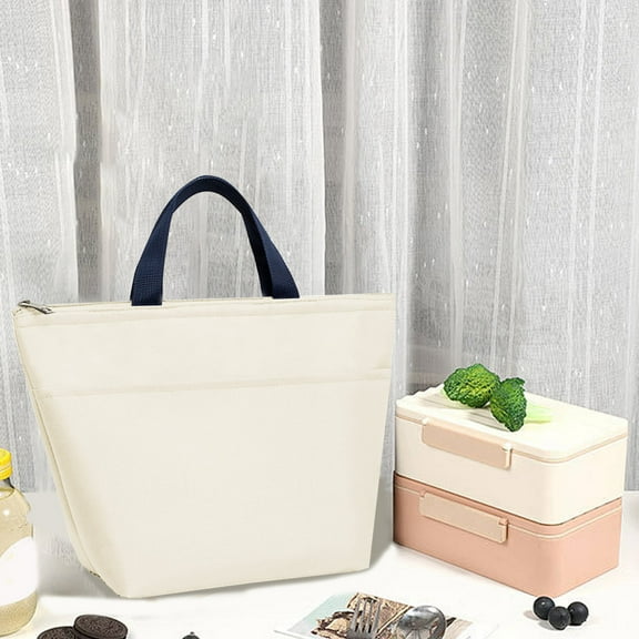 SCNOR Lunch Bag for Women and Men,Insulated Lunch Tote,Stitch Bento Bags,Oxford cloth,Beige