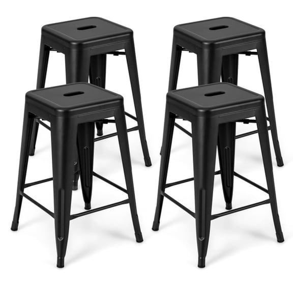 Furnibear Tolix Style Counter Height Bar Stools Set of 4 Stackable Metal Barstools for Kitchen Island Dining Seating, Black