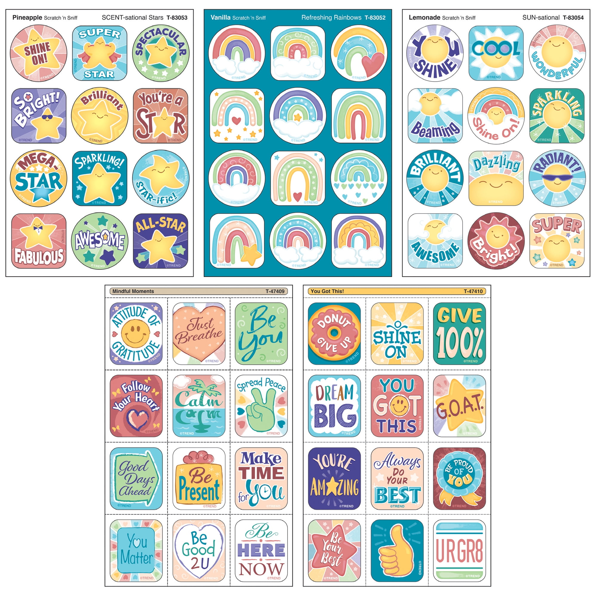 TREND: Scratch 'N Sniff: Be Your Best - 120ct Scented Stinky Stickers Variety Pack-10 Sheets, Calming Colors, Motivation, Confidence-Boosting Messages