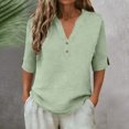 thumbnail image 2 of Button Down Linen Shirts for Women 3/4 Sleeve V Neck Linen Tops Fashion Summer Casual Pullover Loose Lightweight Beach Vacation Holiday Blouses, 2 of 6