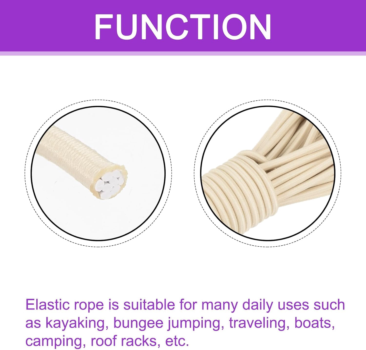 MKEUDQ-1/8 Inch Shock Cord, 25 Feet Khaki Bungee Cord Tent Pole Shock Cord Round Elastic Kayak Rope Stretch String Marine Grade Heavy Polyester for DIY Projects Tie Downs