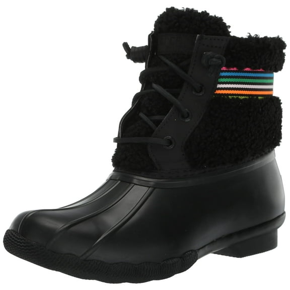 Sperry Women's Saltwater Sherpa Rain Boot, Rainbow Black, 5.5