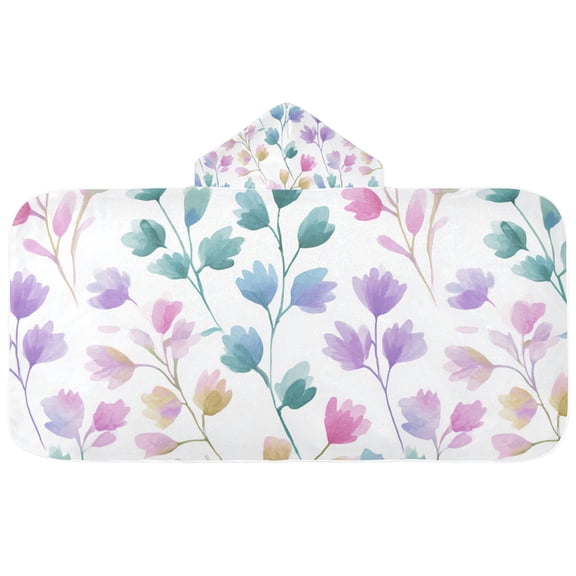 Watercolor Vine with Flowers Kids' Hooded Towel Wrap Bath Towels Bath Cape Bathrobe Unisex 50" x 23.5"