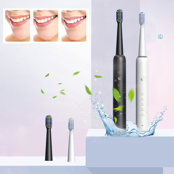 Cepillo de dientes eléctrico con 5 modos y 2 cabezas de cepillo, 45000/min, batería de 60 días, impermeable IPX7, carga USB, blanco