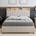 thumbnail image 2 of ChaoLink Queen Bed Frame Upholstered Bed Frame with Storage Headboard, Drawer, Charging Station, Linen Platform, No Box Spring Needed, Beige, 2 of 8