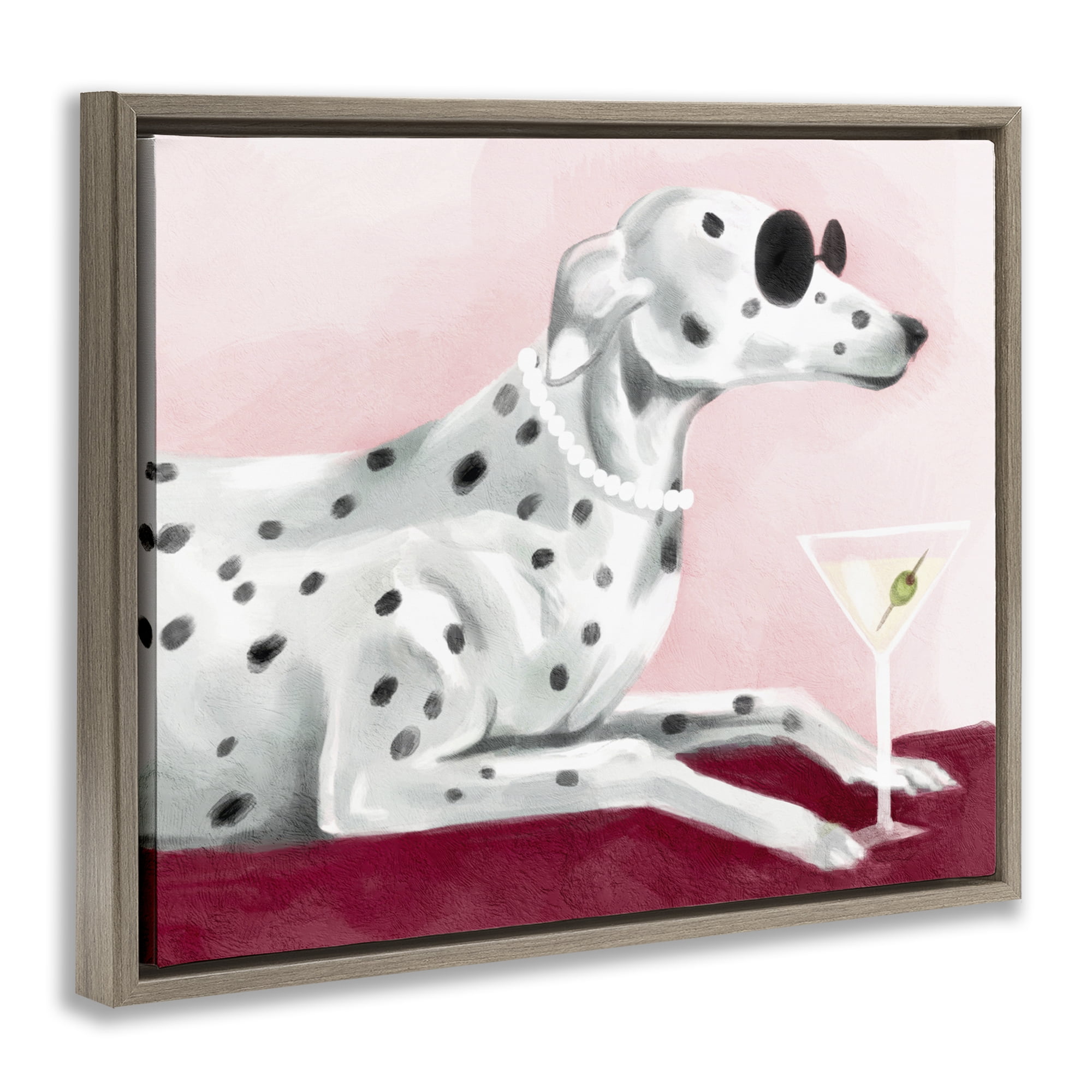 Stupell Industries Dog with Martini Animals Painting Brown Floater Framed Canvas Art Print Wall Art, 21 x 17