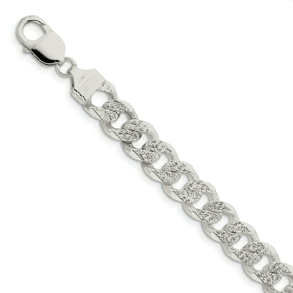 925 Sterling Silver 10.5mm Pave Curb Chain Bracelet
