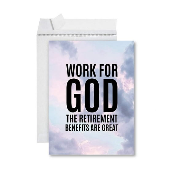 Koyal Wholesale Funny Jumbo Retirement Card With Envelope , Greeting Card,Work for God, Benefits Are Great