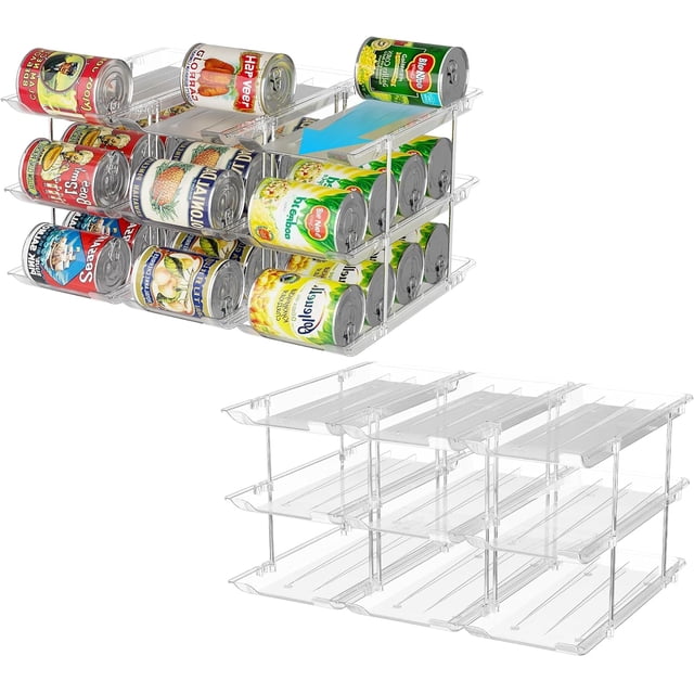 Can Organizer For Pantry Canned Food Goods Organizer For Cabinet Clear Automatic Rolling Can Storage Organizer Pantry Holders Rack, Holds Up to 36
